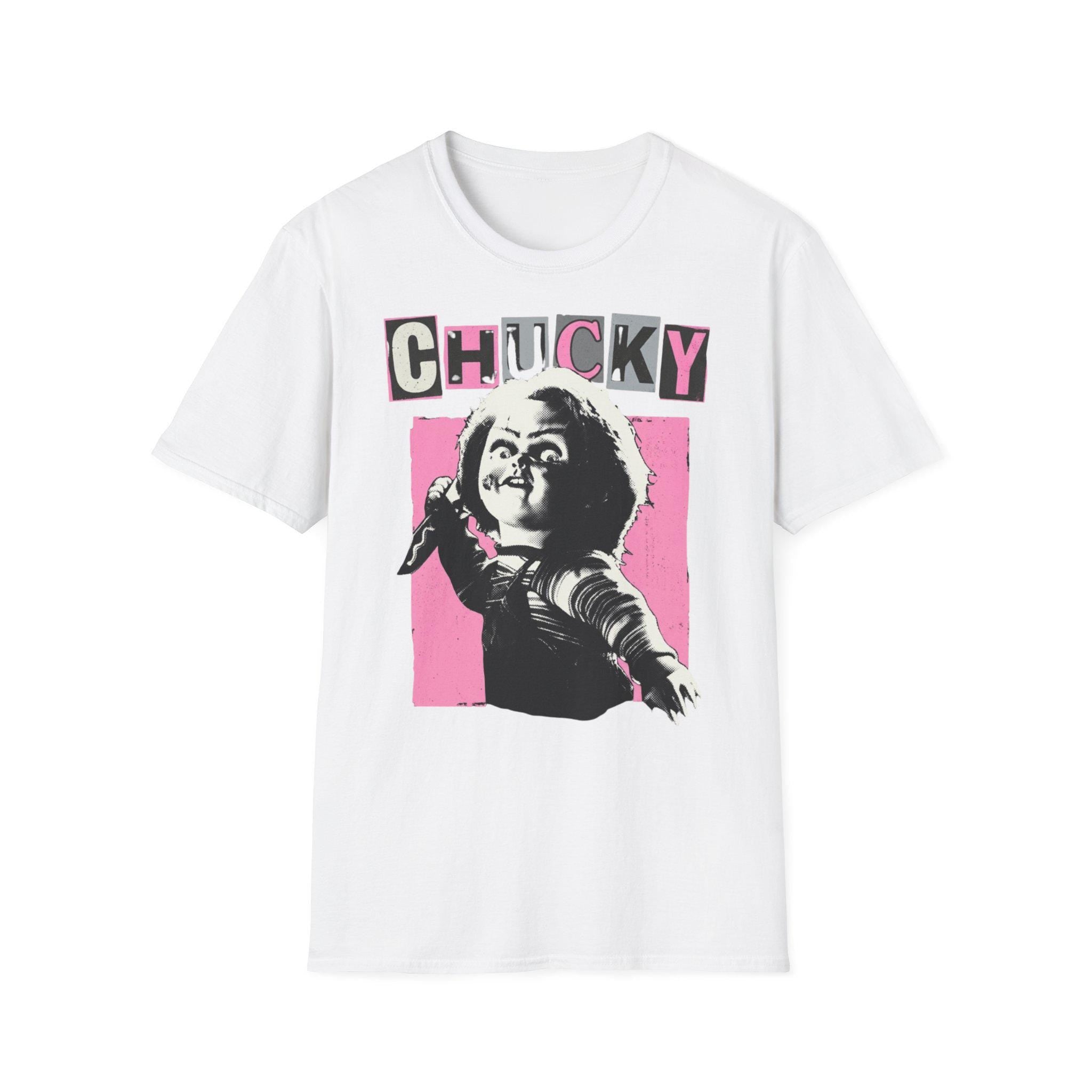 Chucky bubblegum pink bootleg movie tee guro-kawaii, Y2K Hot Pink Horror Cinephile shirt
