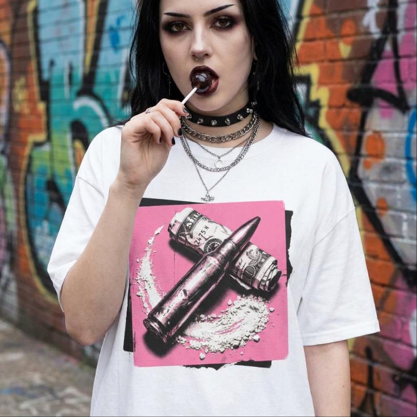 Bullet Coke Dollar Tee, Bubblegum Pink Ammo Y2K Scene Party Graphic Shirt