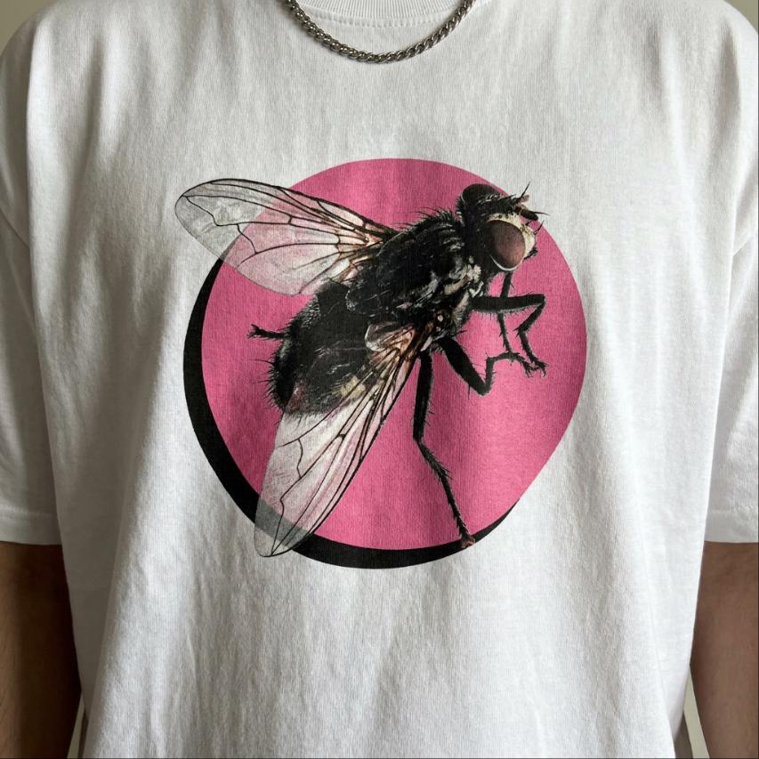 Y2K Bubblegum Pink Emo Scene Girl Weirdcore Fly Shirt Insect Tee