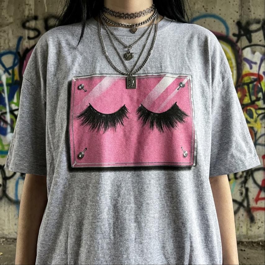 Pink False Eyelash Case Tee, Bubblegum Pink Y2K Punk Lolita Alternative Scene Girl Shirt