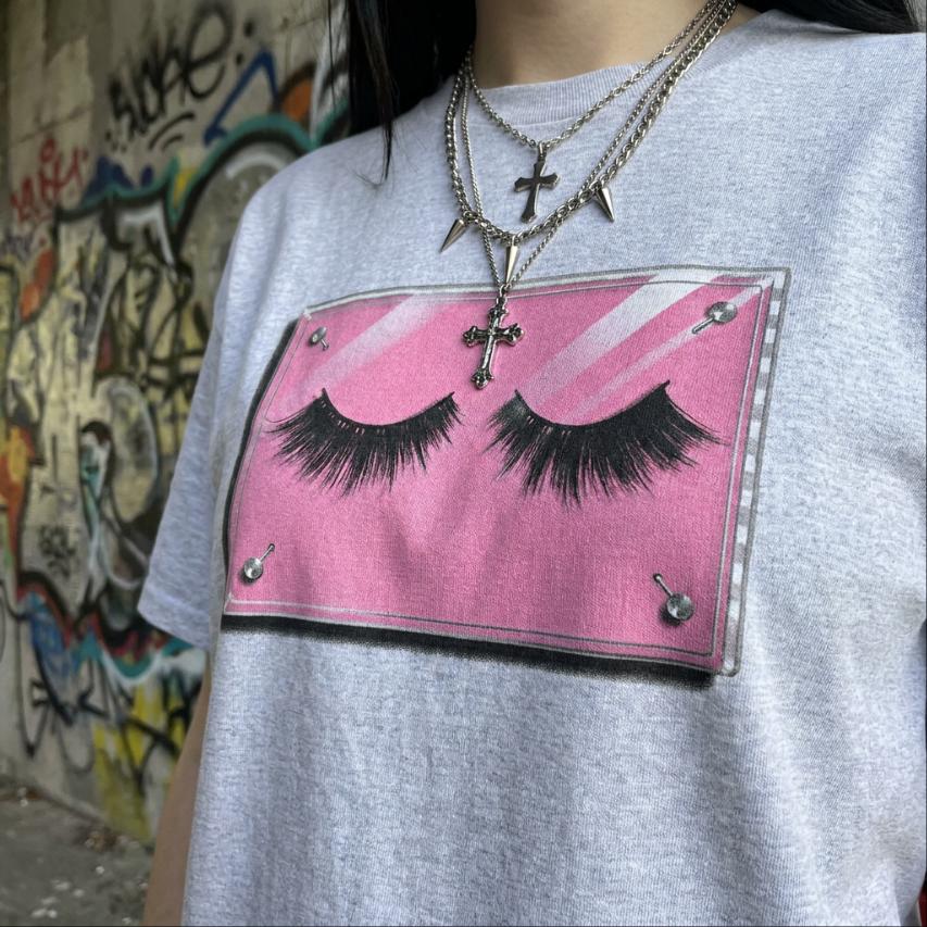 Pink False Eyelash Case Tee, Bubblegum Pink Y2K Punk Lolita Alternative Scene Girl Shirt
