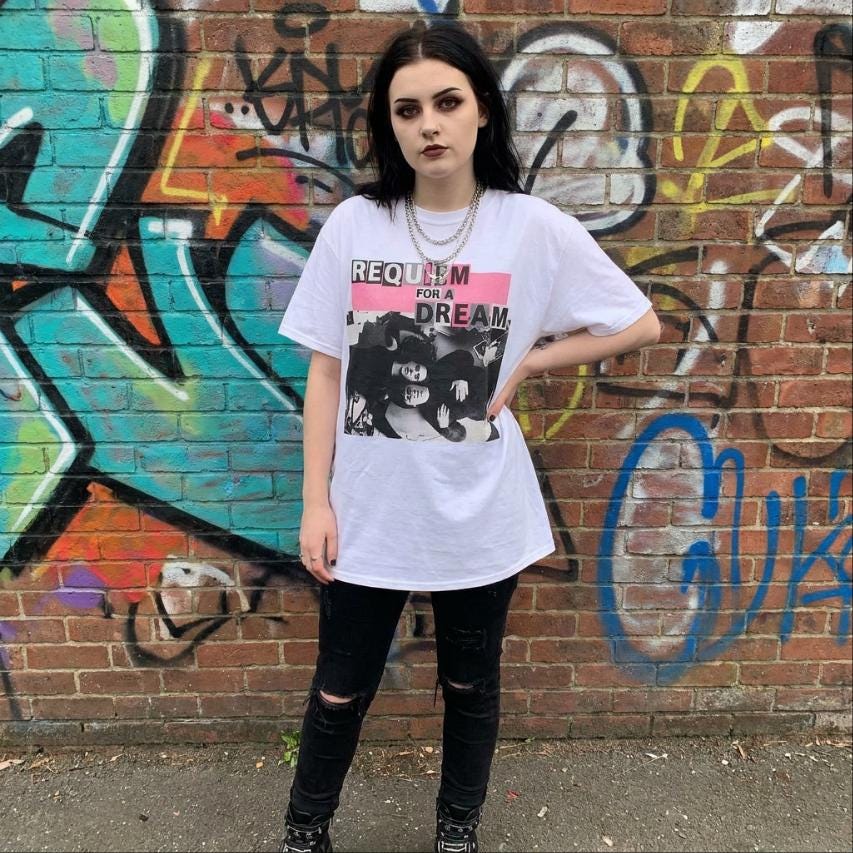 Requiem For A Dream T-Shirt, Cinephile Bubblegum pink Y2K Bootleg Movie Poster Tee