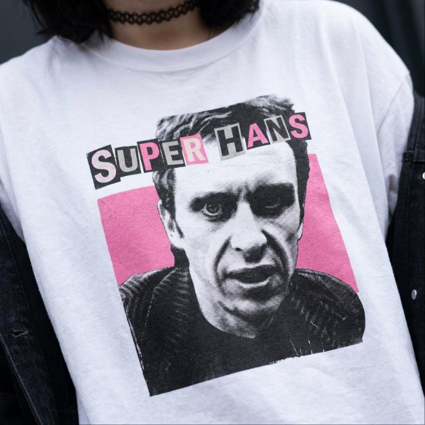 Super Hans Hot Pink T-Shirt, Peep Show Matt King cinephile tee