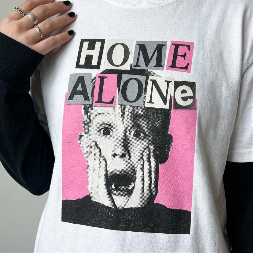 Home Alone bubblegum pink bootleg tee, Macaulay Culkin tribute cinephile T-Shirt