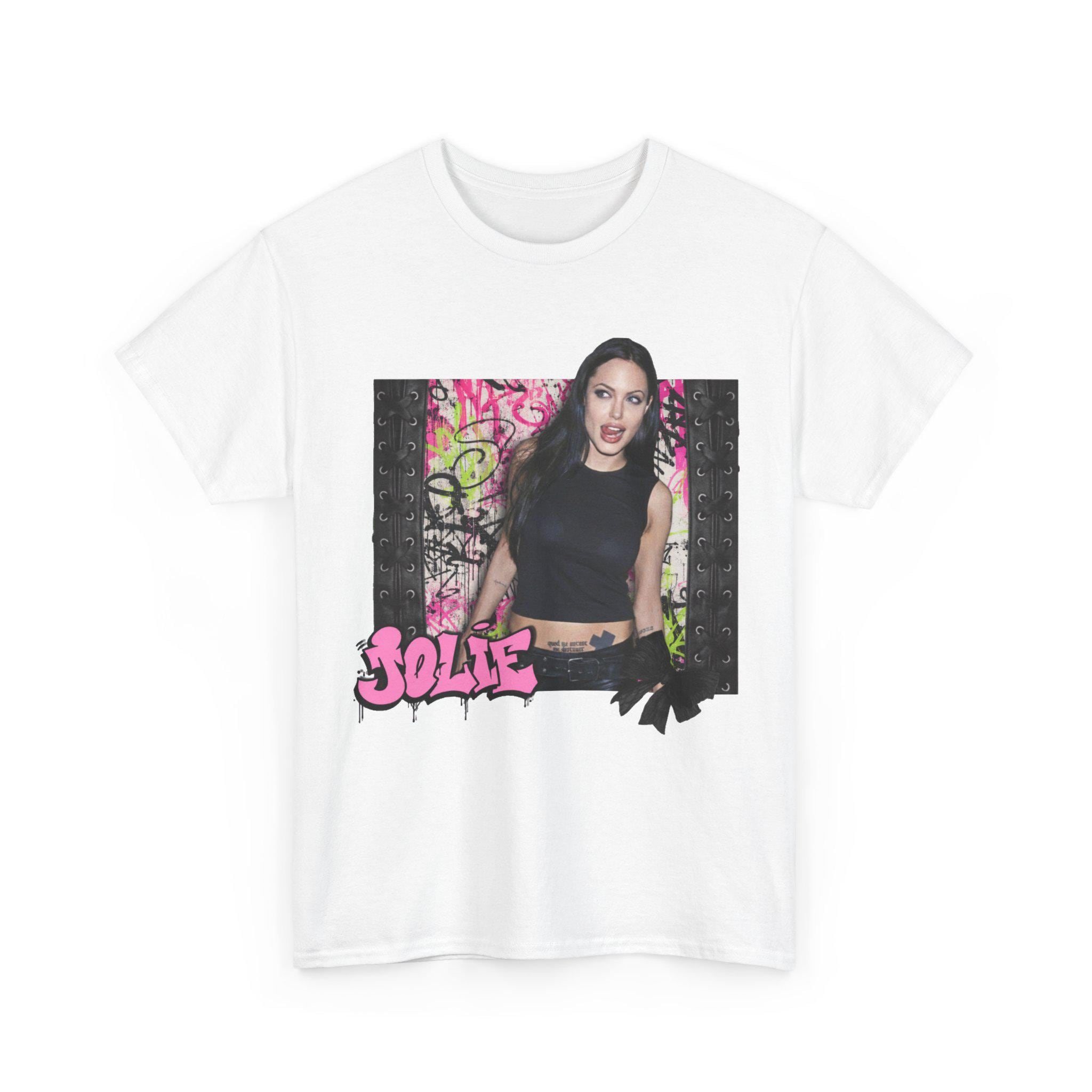Angelina Jolie T-Shirt, Bubblegum Pink Punk Graffiti Shirt, Y2K Celebrity Graphic Tee