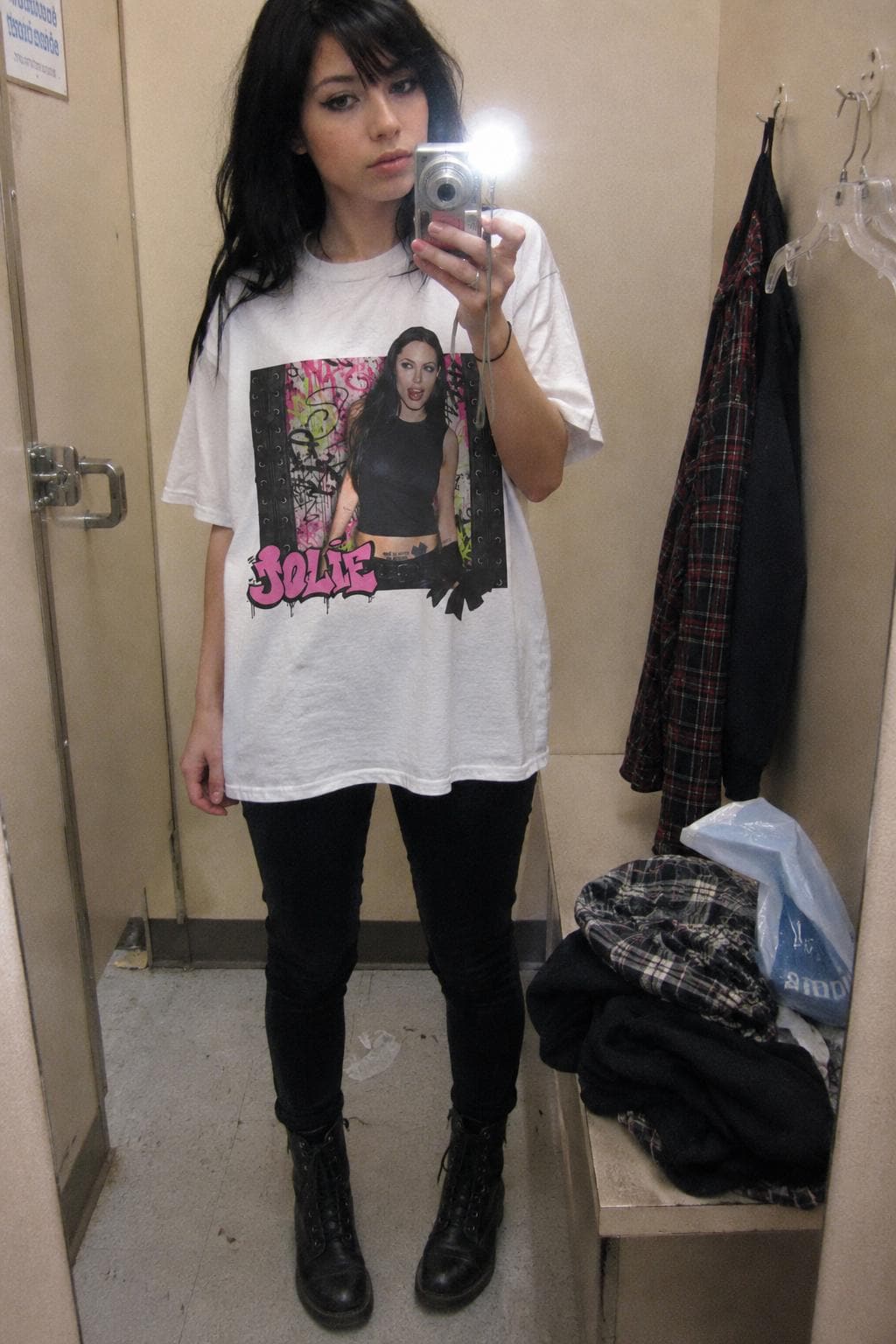 Angelina Jolie T-Shirt, Bubblegum Pink Punk Graffiti Shirt, Y2K Celebrity Graphic Tee