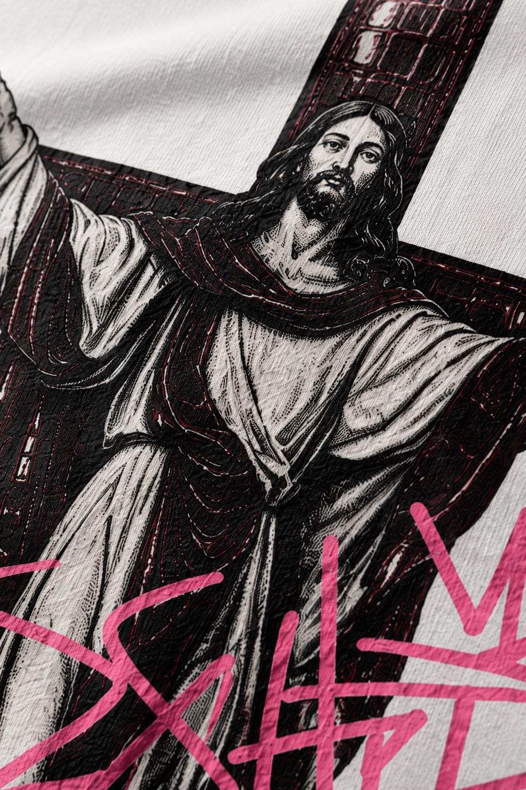 Jesus Worship T-Shirt, Oxblood Crocodile Cross Graphic Tee, Y2K Religious Punk Shirt