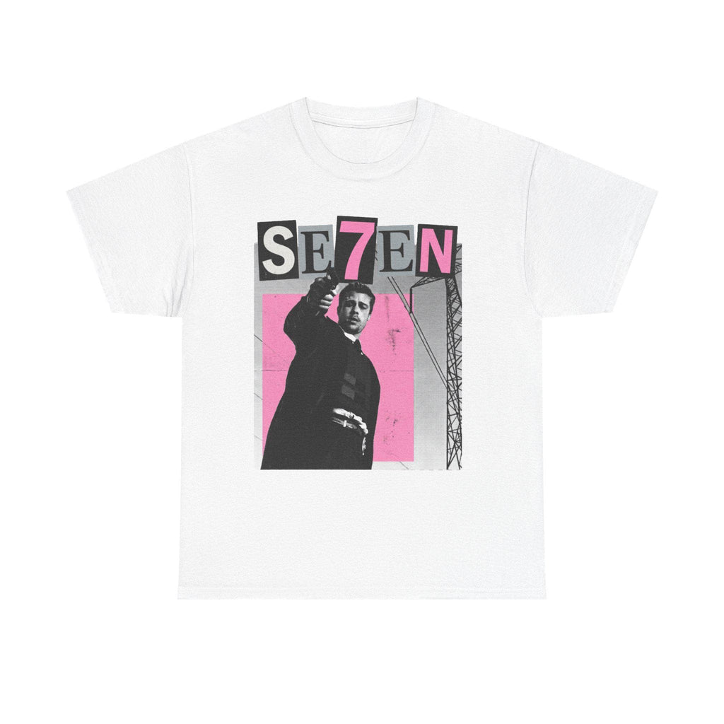 SE7EN Movie Poster Tee, Y2K Retro Pink Bootleg Cinephile T-Shirt