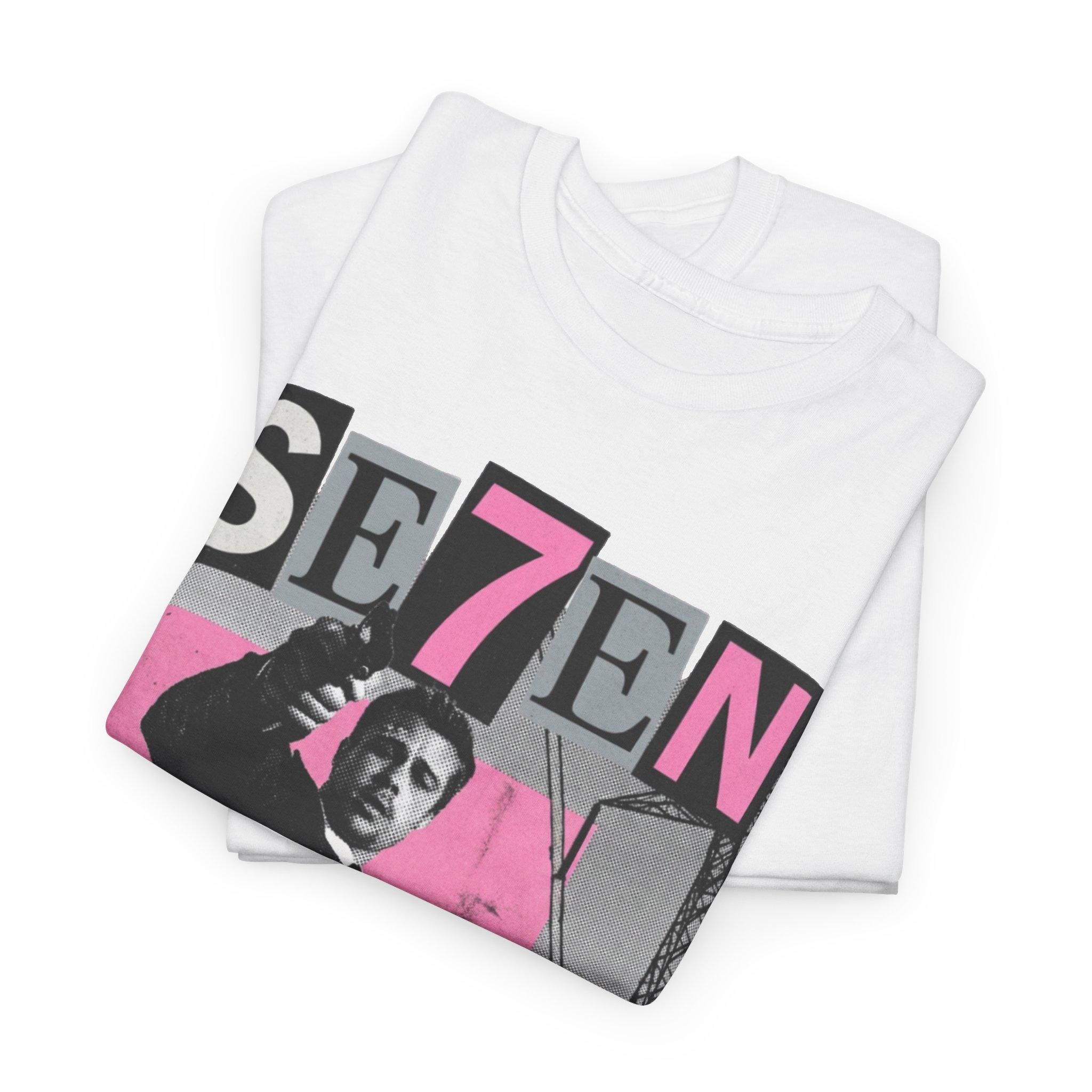 SE7EN Movie Poster Tee, Y2K Retro Pink Bootleg Cinephile T-Shirt