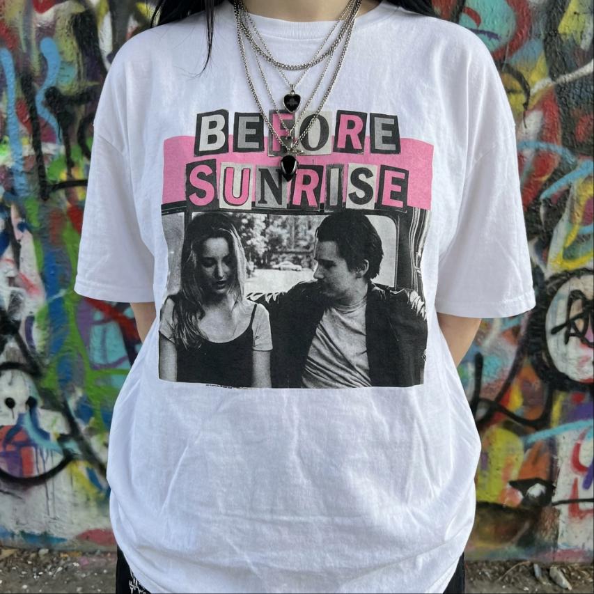 Before Sunrise T-Shirt, bubblegum pink 90s romance cinephile bootleg tee