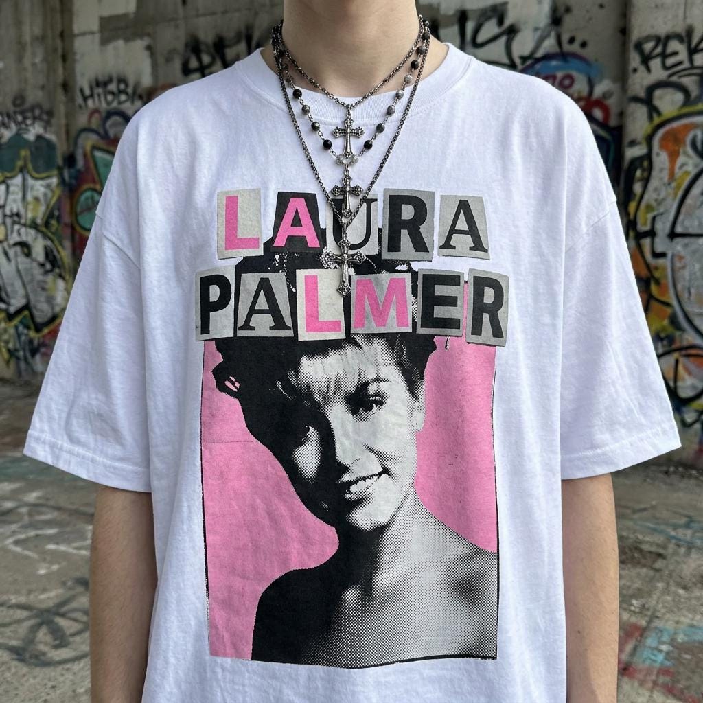 Laura Palmer T-Shirt, Y2K Bootleg bubblegum pink Twin Peaks fan cinephile tee
