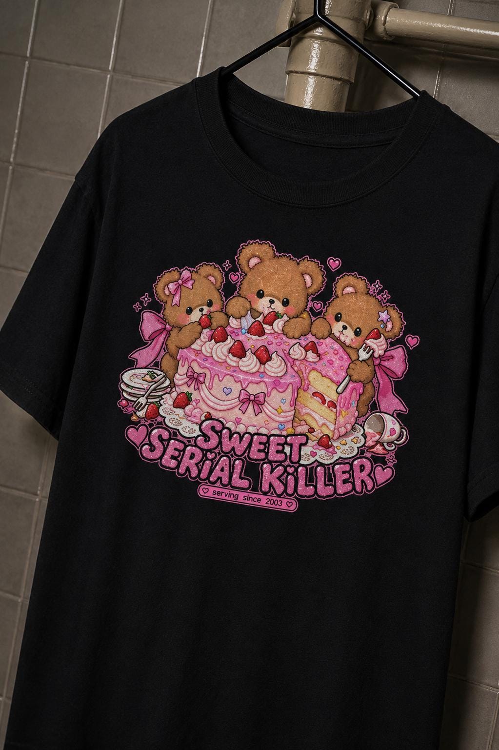 Sweet Serial Killer Teddy Bear Shirt, Guro Kawaii Y2K Weirdcore Tee, Creepy Cute Alt Goth Tumblr Top