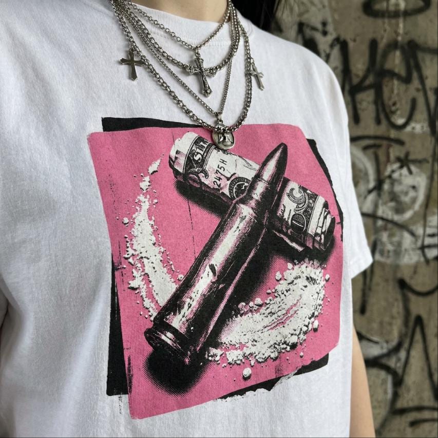 Bullet Coke Dollar Tee, Bubblegum Pink Ammo Y2K Scene Party Graphic Shirt