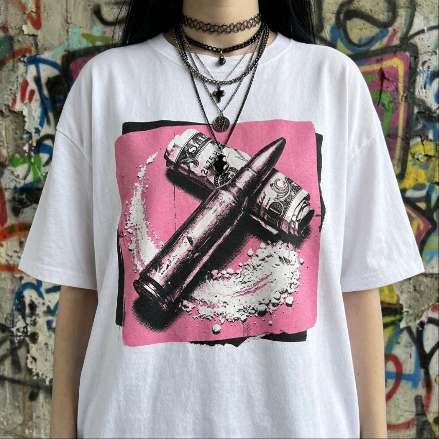 Bullet Coke Dollar Tee, Bubblegum Pink Ammo Y2K Scene Party Graphic Shirt