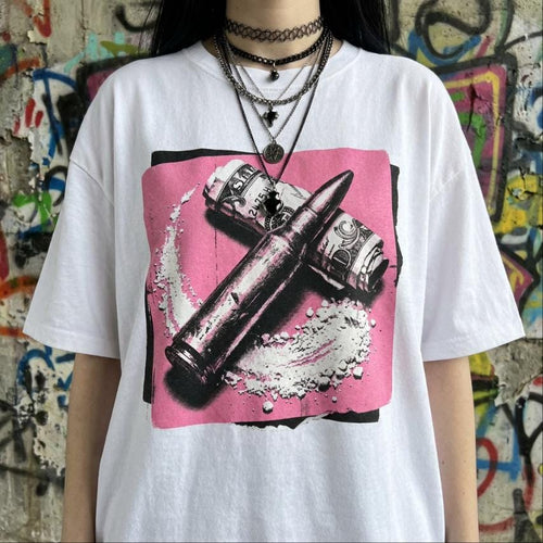 Bullet Coke Dollar Tee, Bubblegum Pink Ammo Y2K Scene Party Graphic Shirt