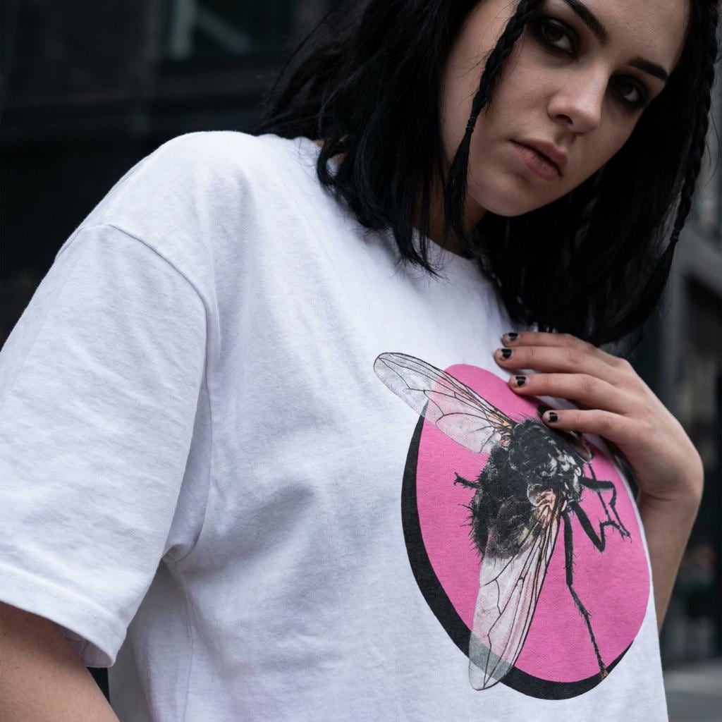 Y2K Bubblegum Pink Emo Scene Girl Weirdcore Fly Shirt Insect Tee