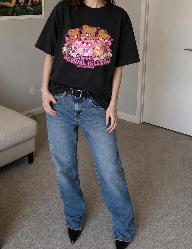 Sweet Serial Killer Teddy Bear Shirt, Guro Kawaii Y2K Weirdcore Tee, Creepy Cute Alt Goth Tumblr Top