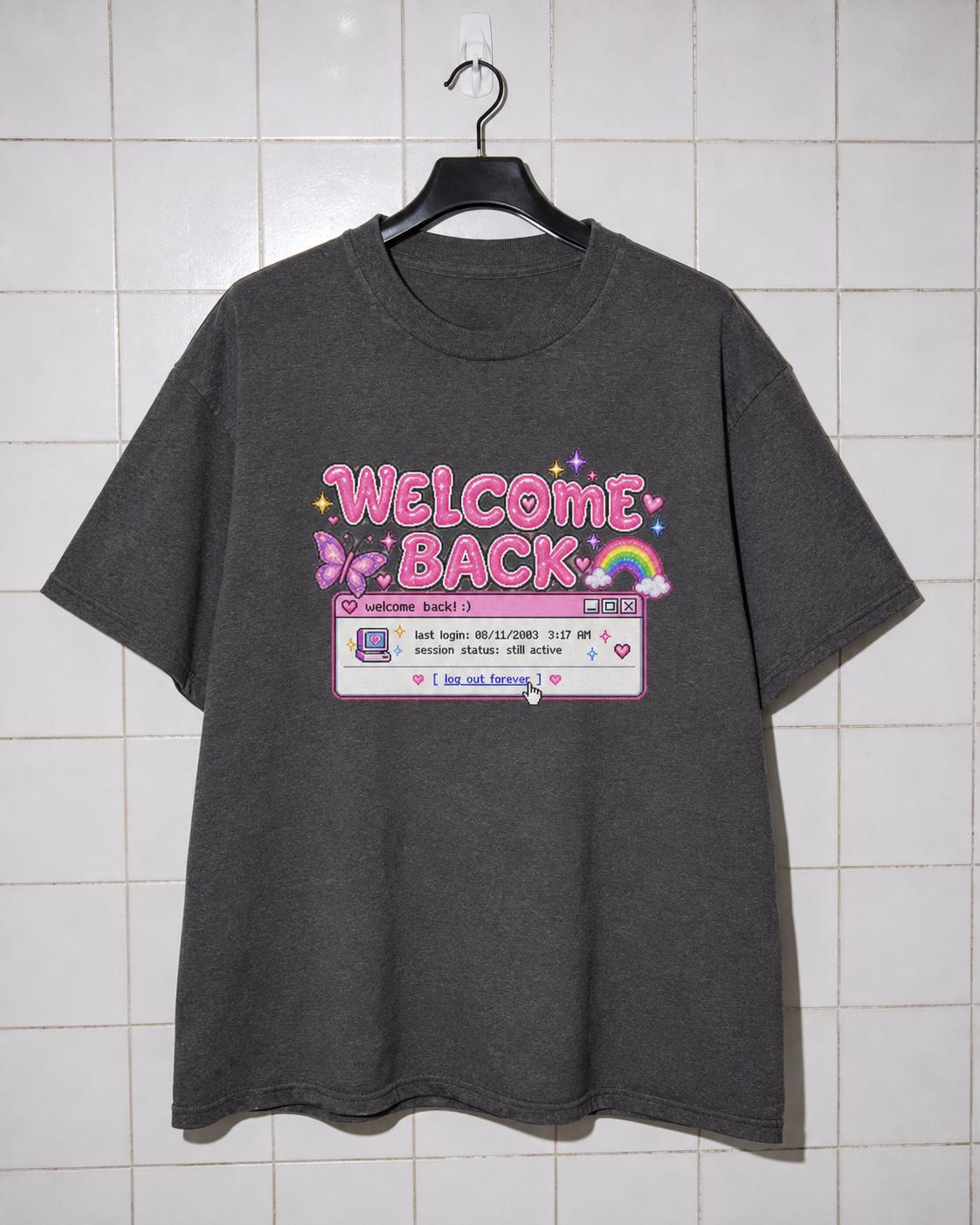 Welcome Back Y2K Internet Graphic Shirt, Weirdcore Popup Window Tee, Kawaii Cybercore Tumblr Top