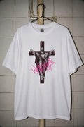 Jesus Worship T-Shirt, Oxblood Crocodile Cross Graphic Tee, Y2K Religious Punk Shirt