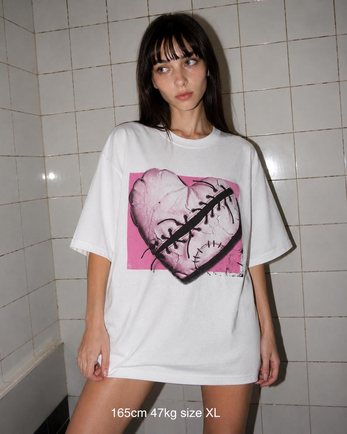 Y2K Emo Girl Stitched Heart Tee Bubblegum Lolita Punk Guro-kawaii Scene Punk T-Shirt