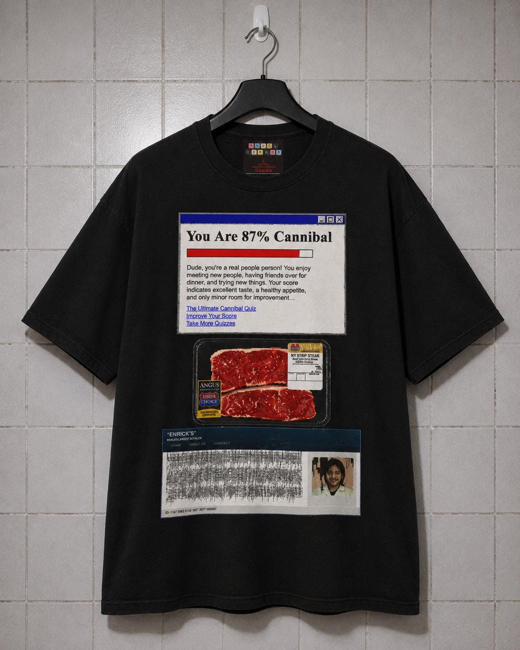 Cannibal Quiz Y2K Graphic Tee, Dark Web Cyber Grunge Internet Horror Top