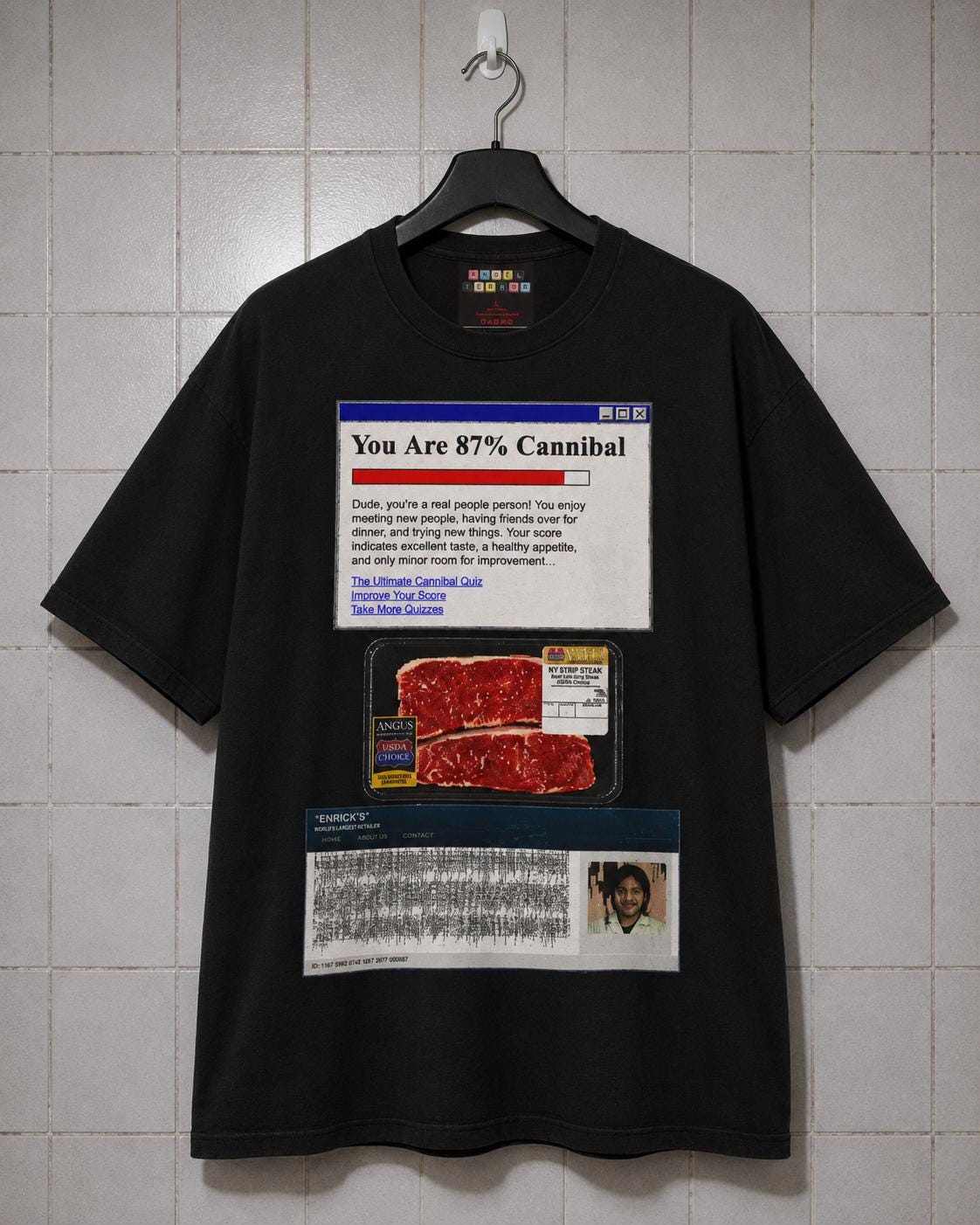 Cannibal Quiz Y2K Graphic Tee, Dark Web Cyber Grunge Internet Horror Top