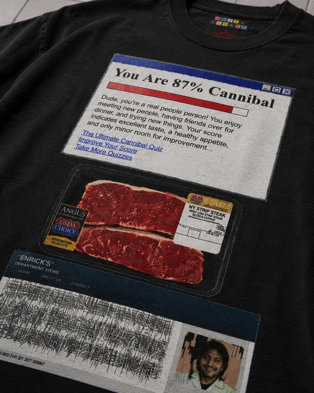 Cannibal Quiz Y2K Graphic Tee, Dark Web Cyber Grunge Internet Horror Top