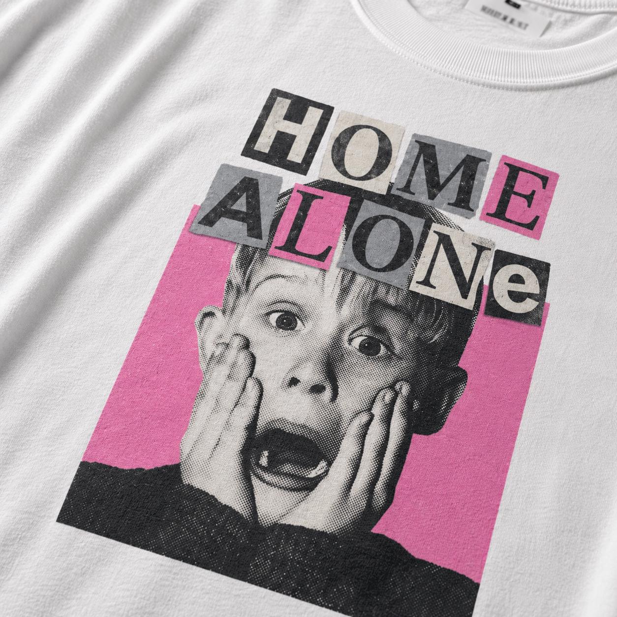 Home Alone bubblegum pink bootleg tee, Macaulay Culkin tribute cinephile T-Shirt