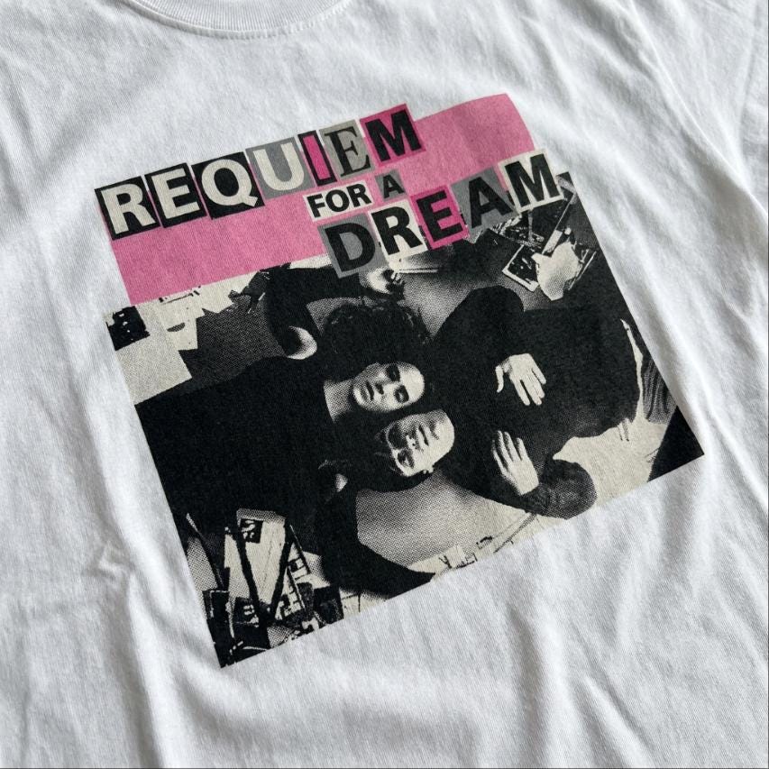 Requiem For A Dream T-Shirt, Cinephile Bubblegum pink Y2K Bootleg Movie Poster Tee