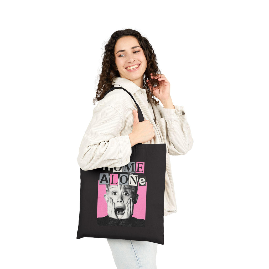 Home Alone Bootleg Movie Tote Bag, Bubblegum Pink 90s Christmas Film Graphic Canvas Tote