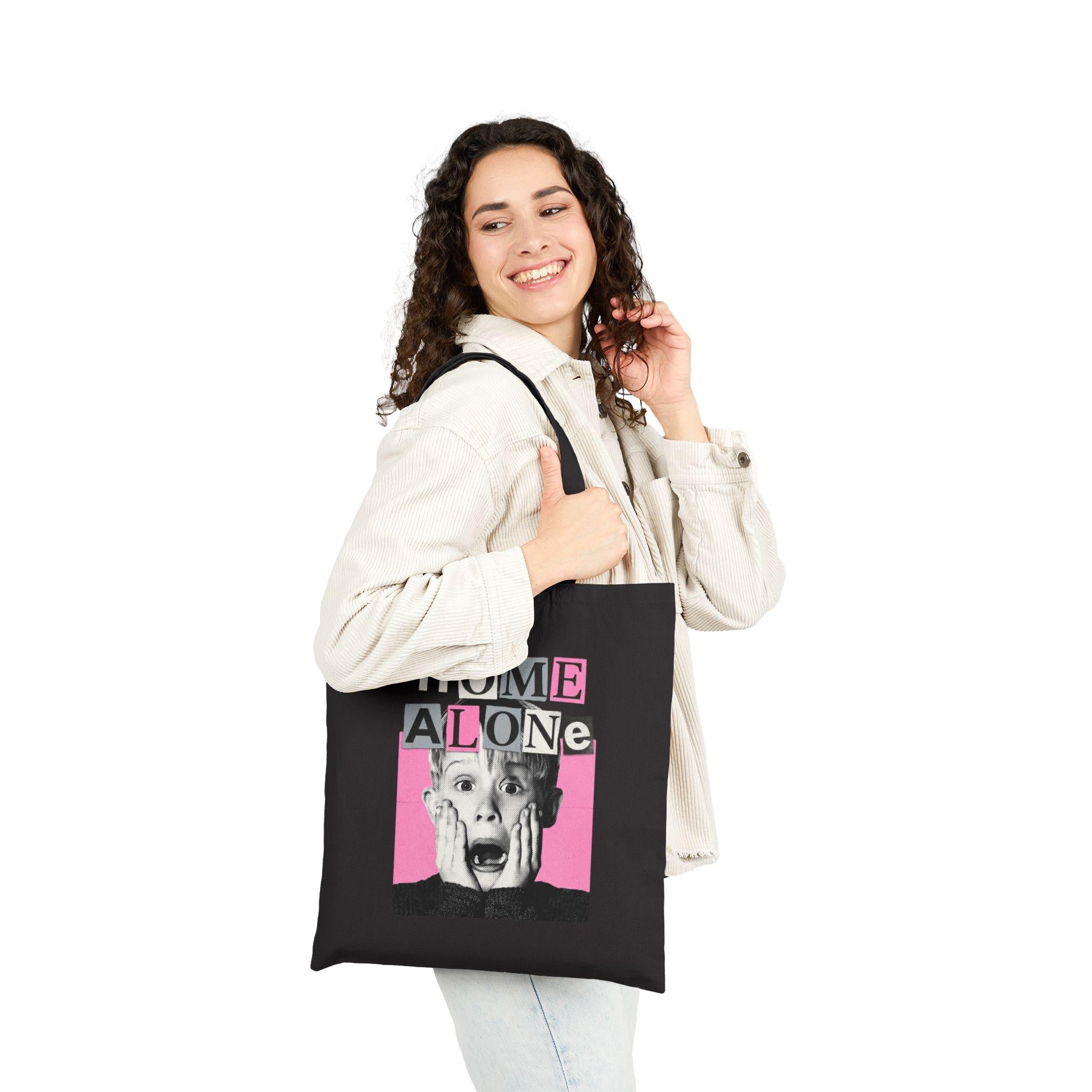 Home Alone Bootleg Movie Tote Bag, Bubblegum Pink 90s Christmas Film Graphic Canvas Tote