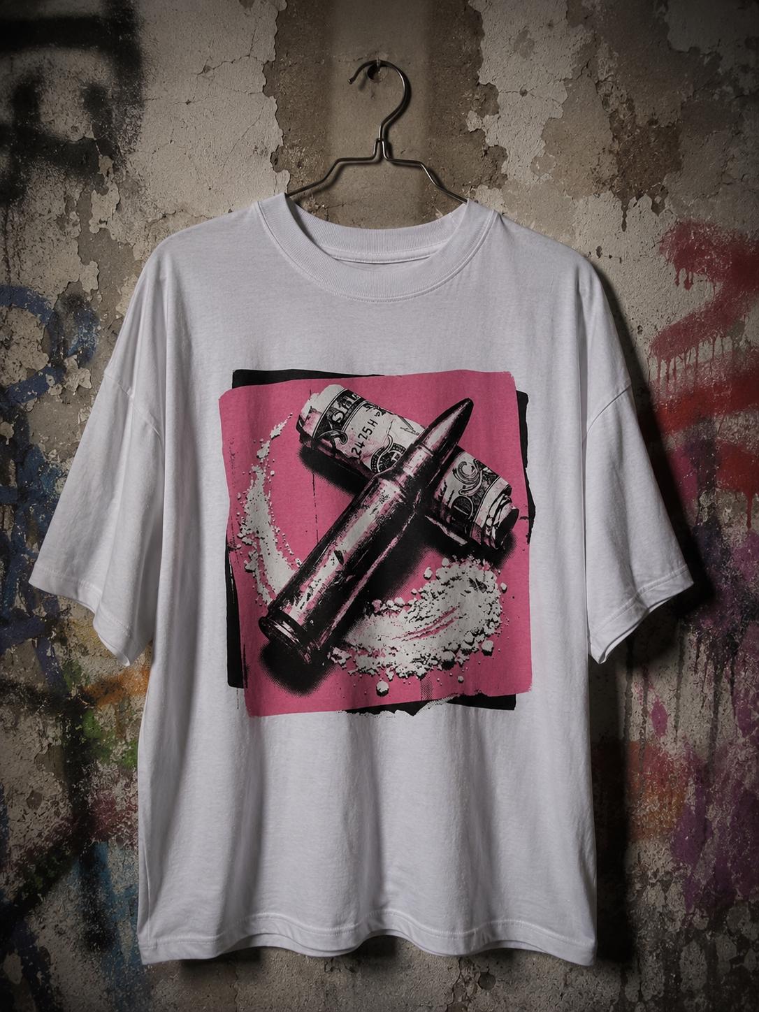 Bullet Coke Dollar Tee, Bubblegum Pink Ammo Y2K Scene Party Graphic Shirt