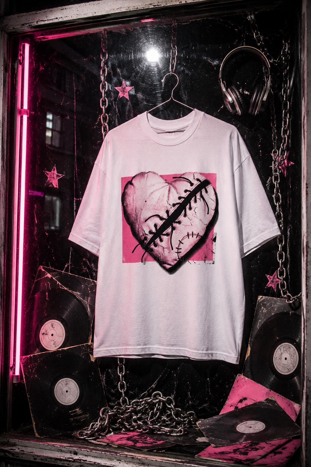 Y2K Emo Girl Stitched Heart Tee Bubblegum Lolita Punk Guro-kawaii Scene Punk T-Shirt