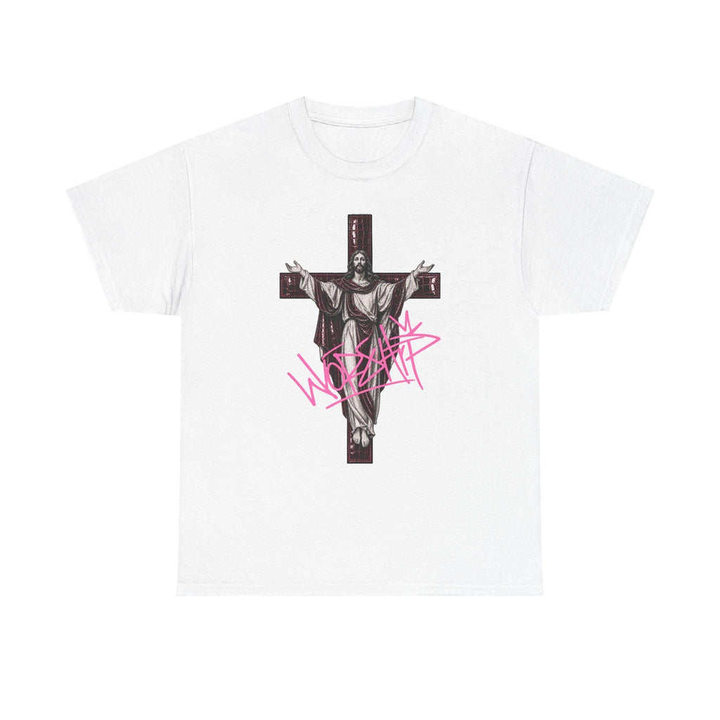 Jesus Worship T-Shirt, Oxblood Crocodile Cross Graphic Tee, Y2K Religious Punk Shirt