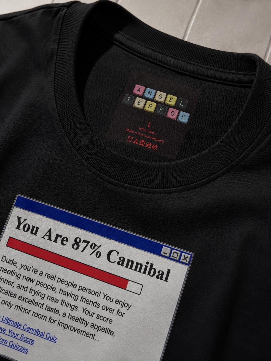 Cannibal Quiz Y2K Graphic Tee, Dark Web Cyber Grunge Internet Horror Top
