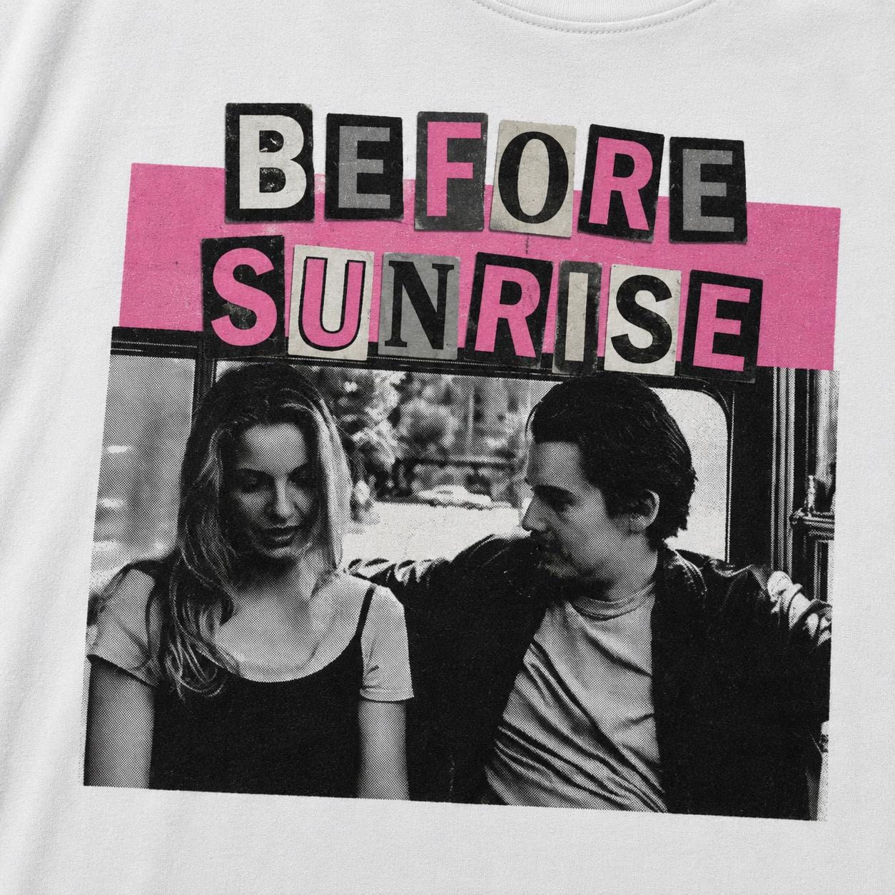 Before Sunrise T-Shirt, bubblegum pink 90s romance cinephile bootleg tee